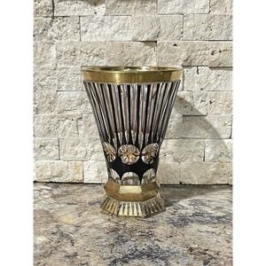 Vintage Crystal Red And Gold Embossed Thumb Print Vase‎